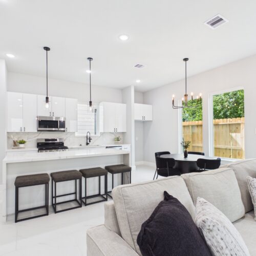 Open-concept living and dining room