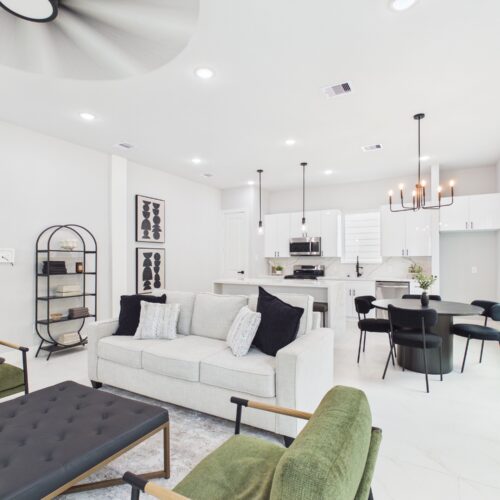 Open-concept living and dining room